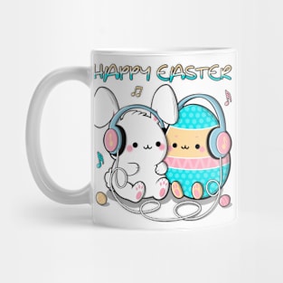 Cute bunny and big colorful egg. Happy easter illustration Mug